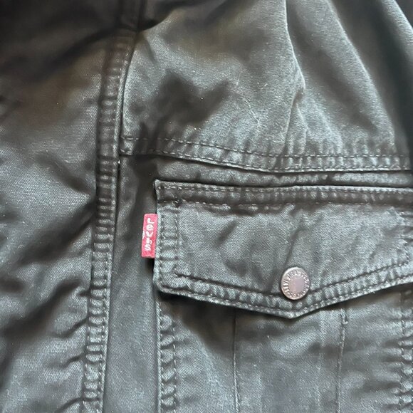 Levis Vintage Fit hybrid hoodie trucker jacket Large Black Gray Sherpa Lined - Picture 3 of 6